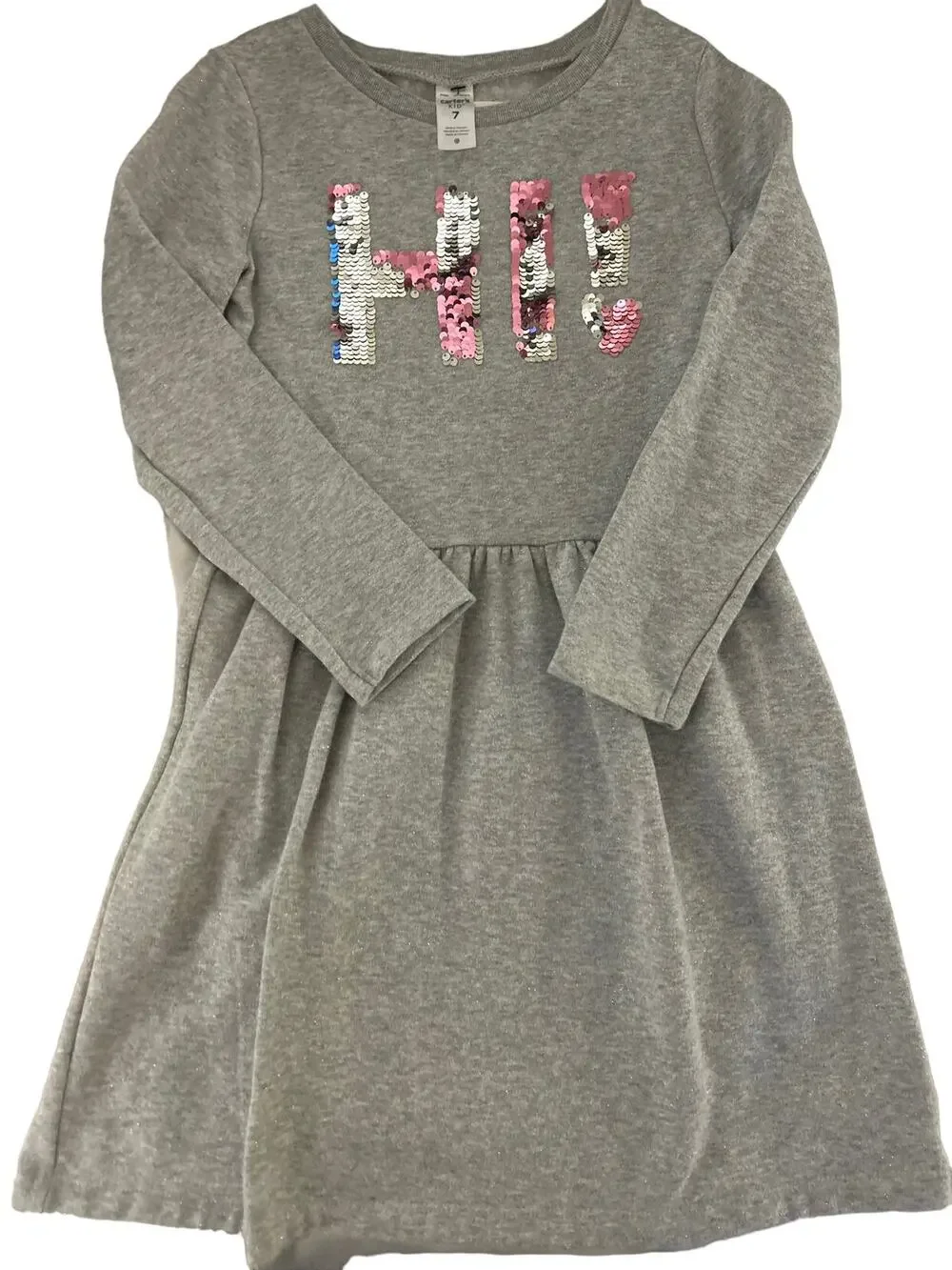 Carter's Grey Pink Flip Sequin Hi  cozy sweatshirt Dress size 7